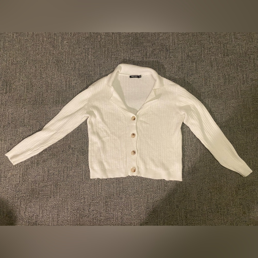 Nasty Gal Cream Ribbed Knit Cardigan